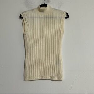 Banana Republic Franki Merino Wool Mock Neck Sweater Vest White Minimal Preppy